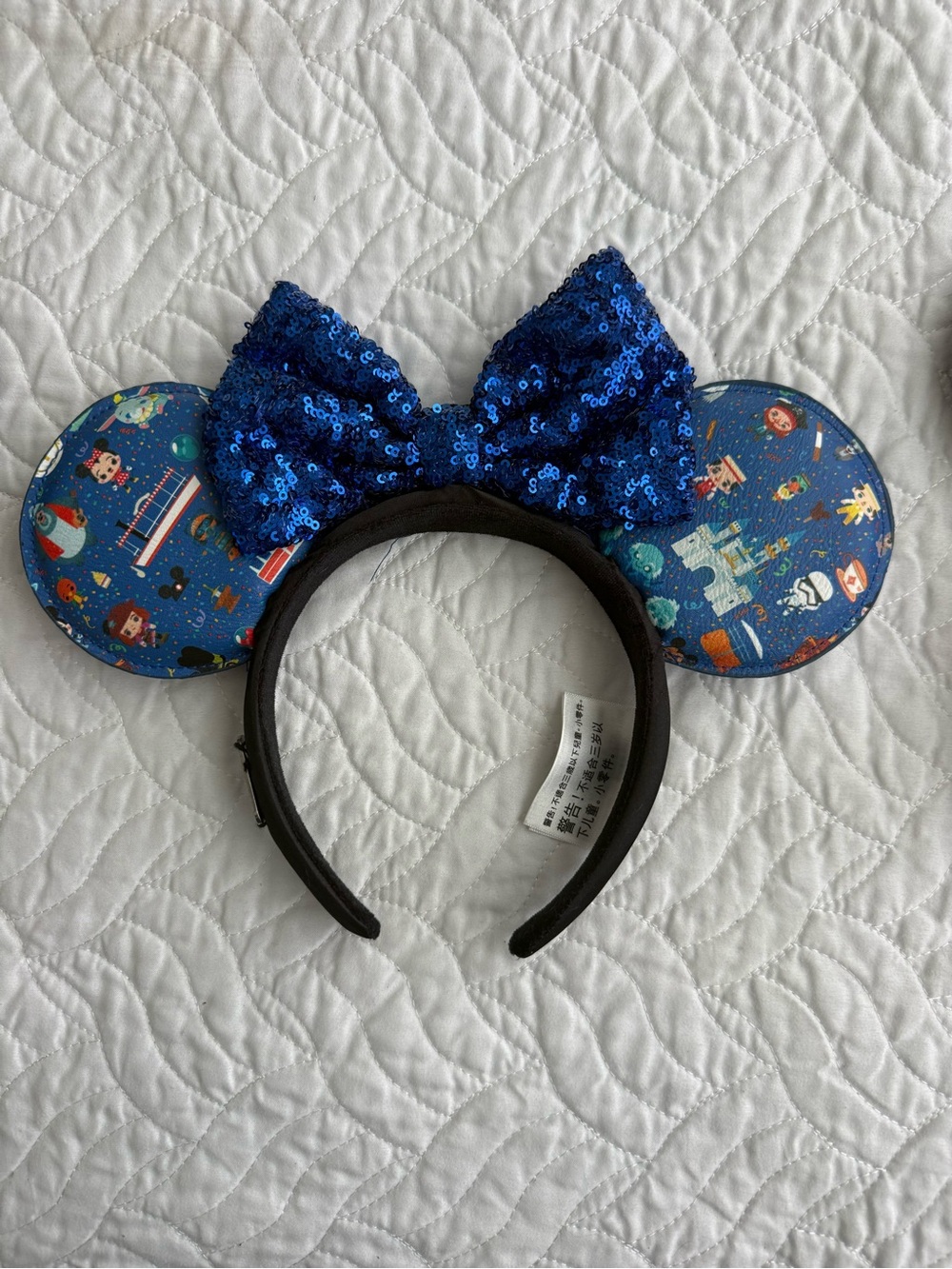 Disney Parks Blue Icon Minnie Mouse Ears Sequin Bow Headband